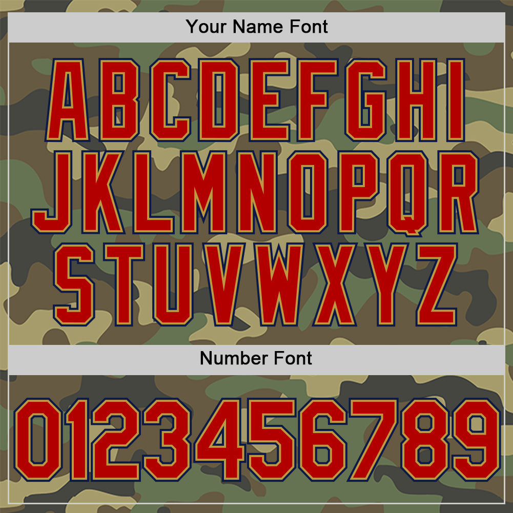 Custom Camo Red Old Gold-Navy Salute To Service Two-Button Unisex Softball Jersey Limited