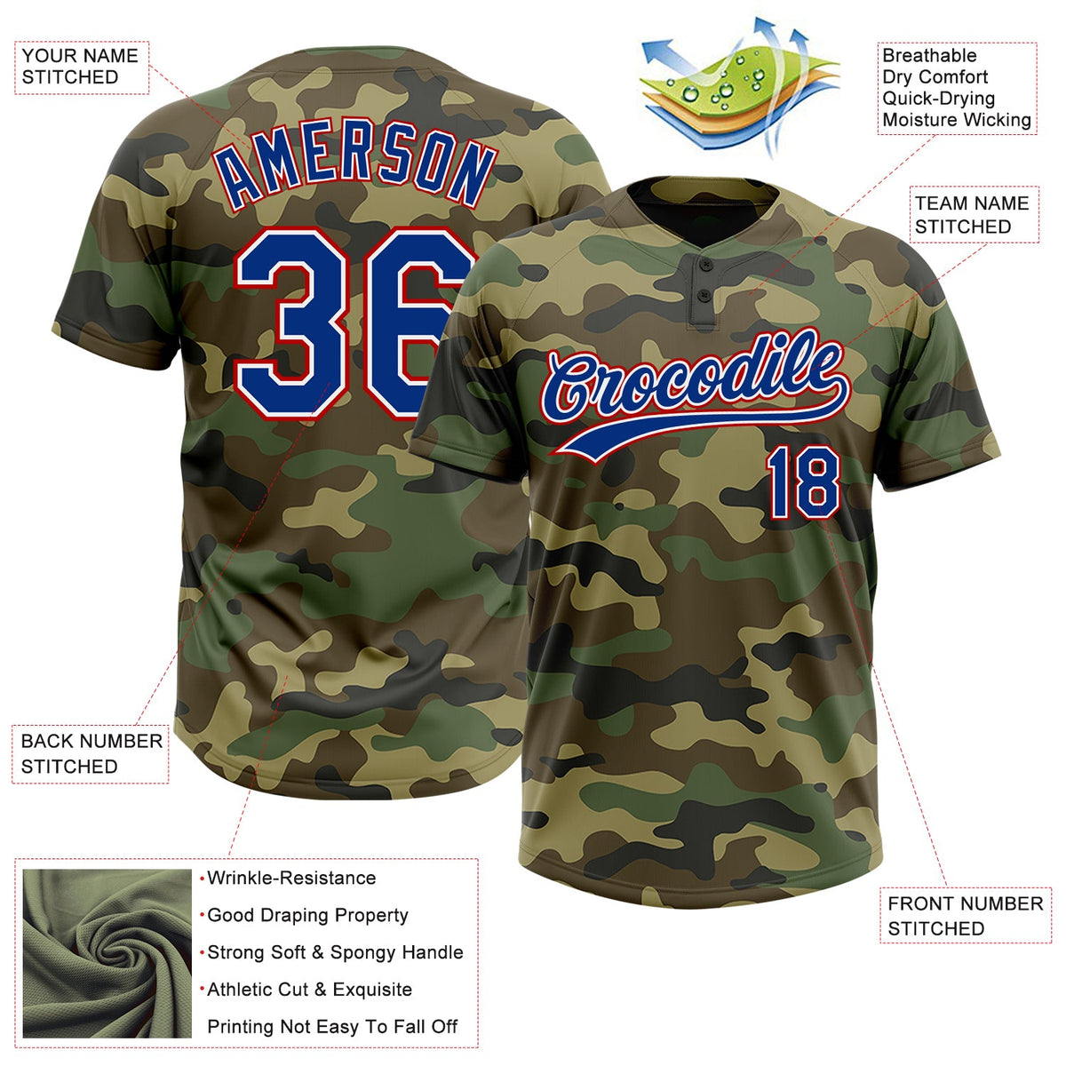 Custom Camo Royal-Red Salute To Service Two-Button Unisex Softball Jersey Limited