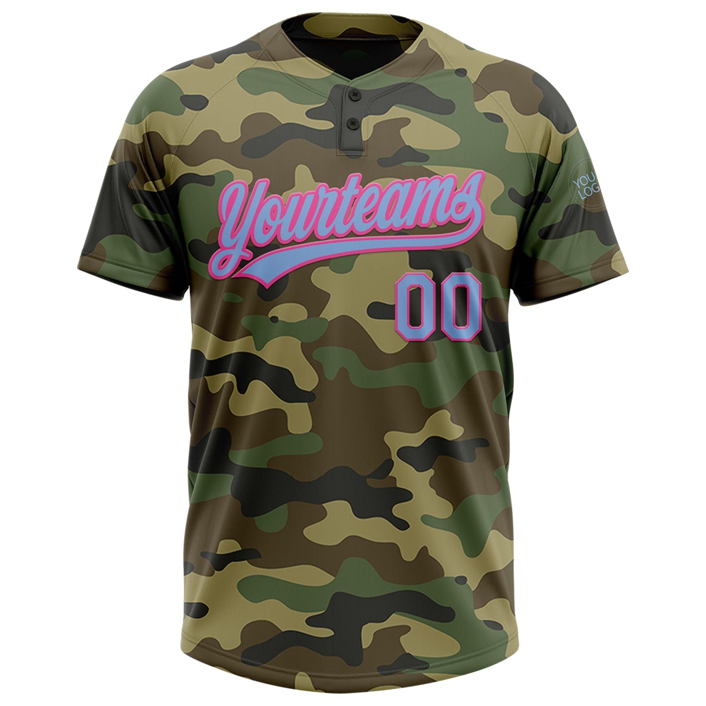 Custom Camo Light Blue-Pink Salute To Service Two-Button Unisex Softball Jersey Limited