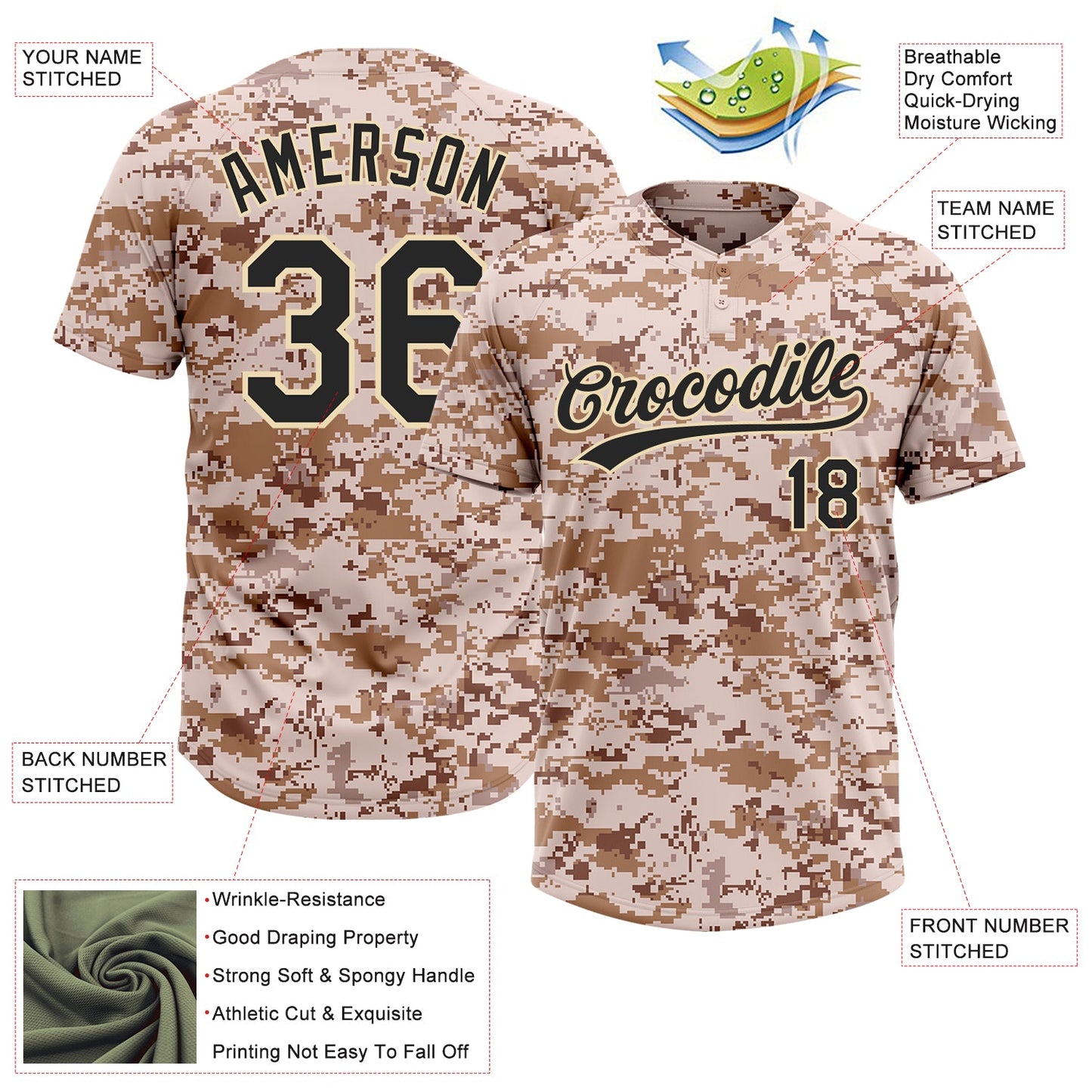 Custom Camo Black-Cream Salute To Service Two-Button Unisex Softball Jersey Limited