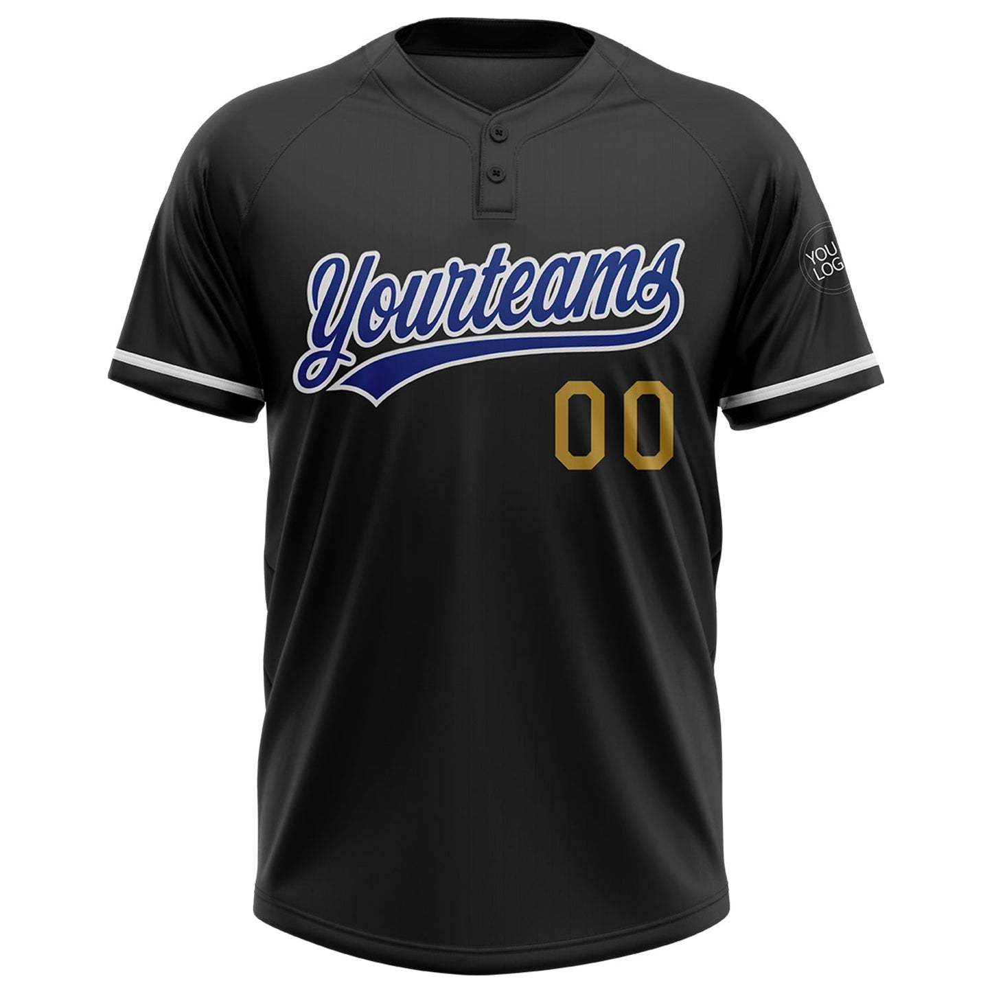 Custom Black Royal-Old Gold Two-Button Unisex Softball Jersey Limited