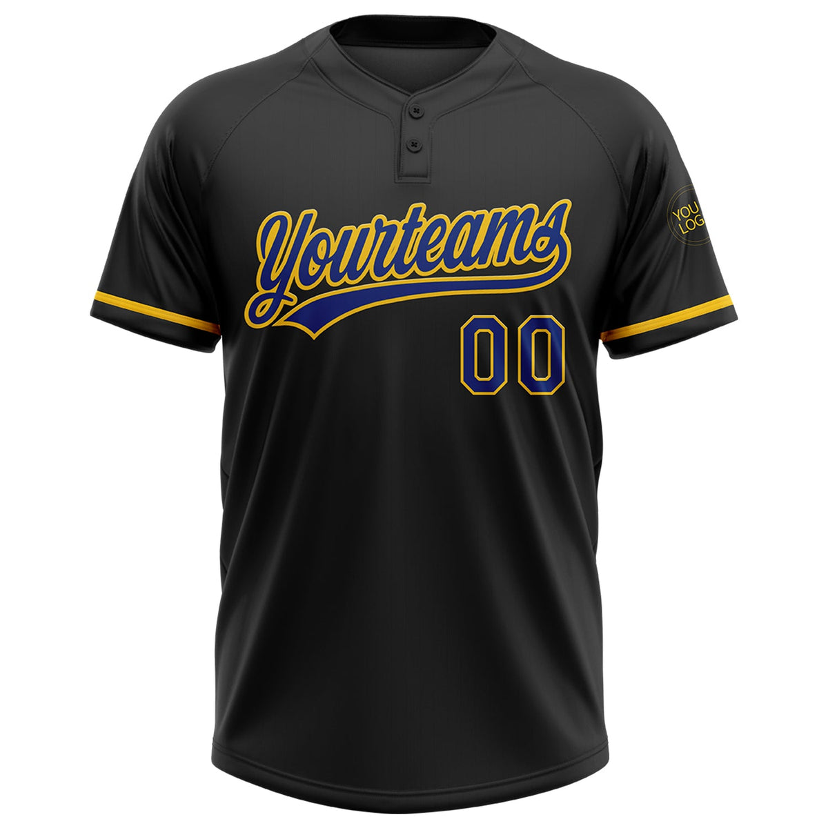 Custom Black Royal-Yellow Two-Button Unisex Softball Jersey Limited