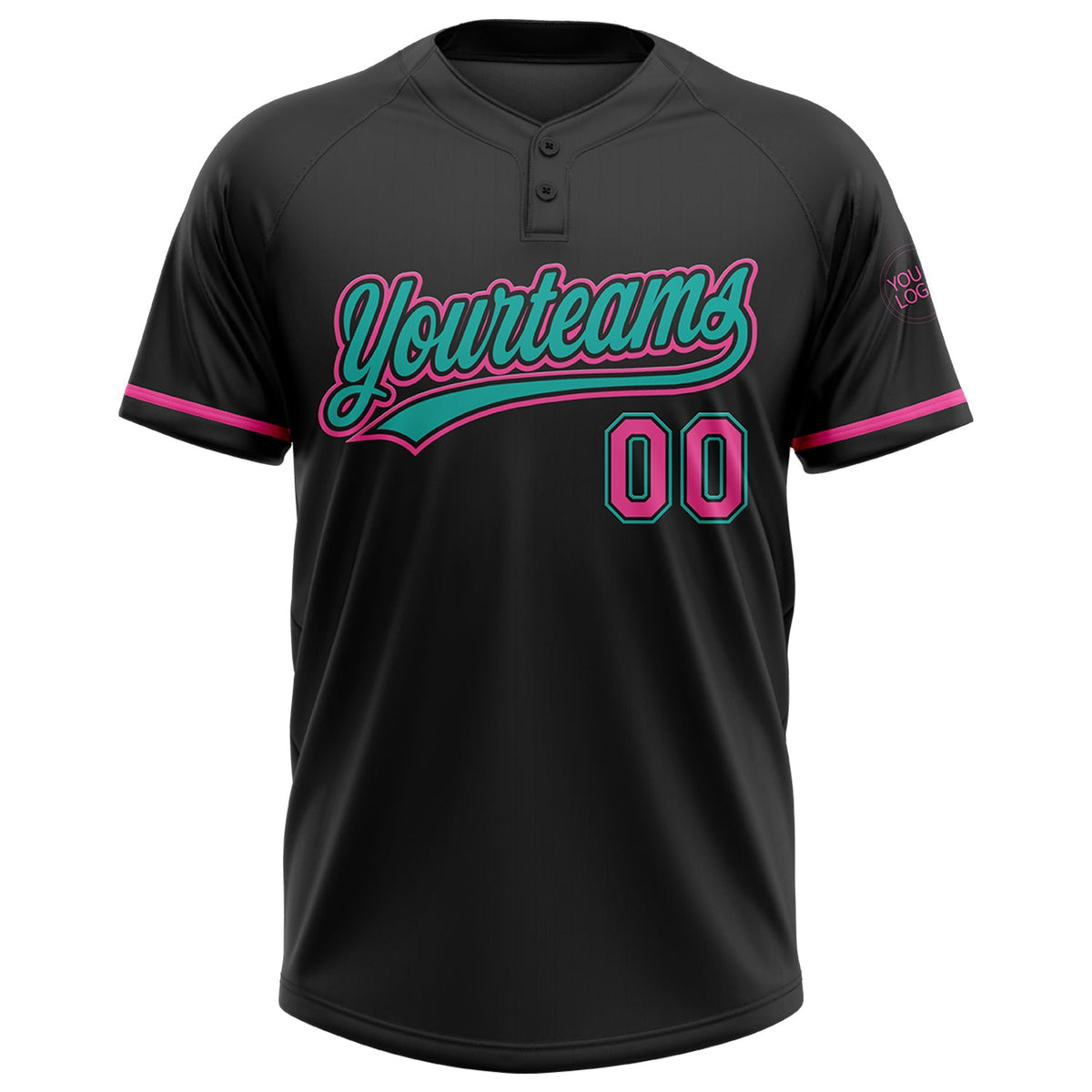 Custom Black Pink-Aqua Two-Button Unisex Softball Jersey Limited