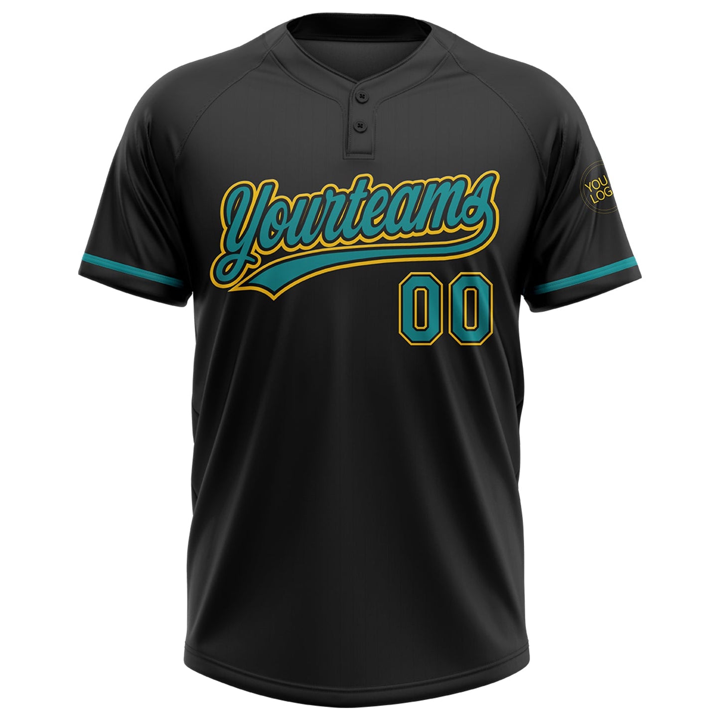 Custom Black Teal-Yellow Two-Button Unisex Softball Jersey Limited