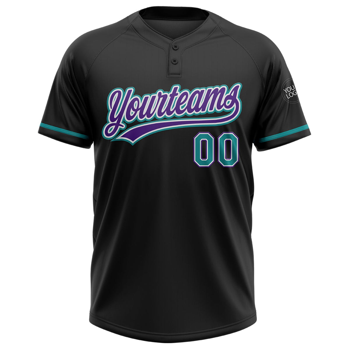 Custom Black Teal-Purple Two-Button Unisex Softball Jersey Limited
