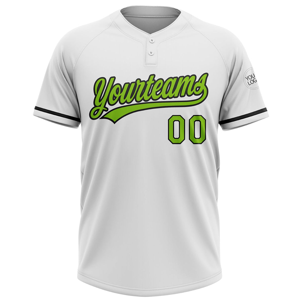 Custom White Neon Green-Black Two-Button Unisex Softball Jersey Limited