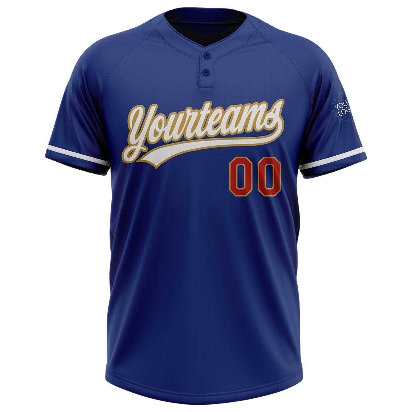 Custom Royal White Old Gold-Red Two-Button Unisex Softball Jersey Limited