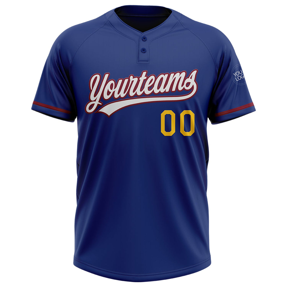 Custom Royal Yellow-Crimson Two-Button Unisex Softball Jersey Limited