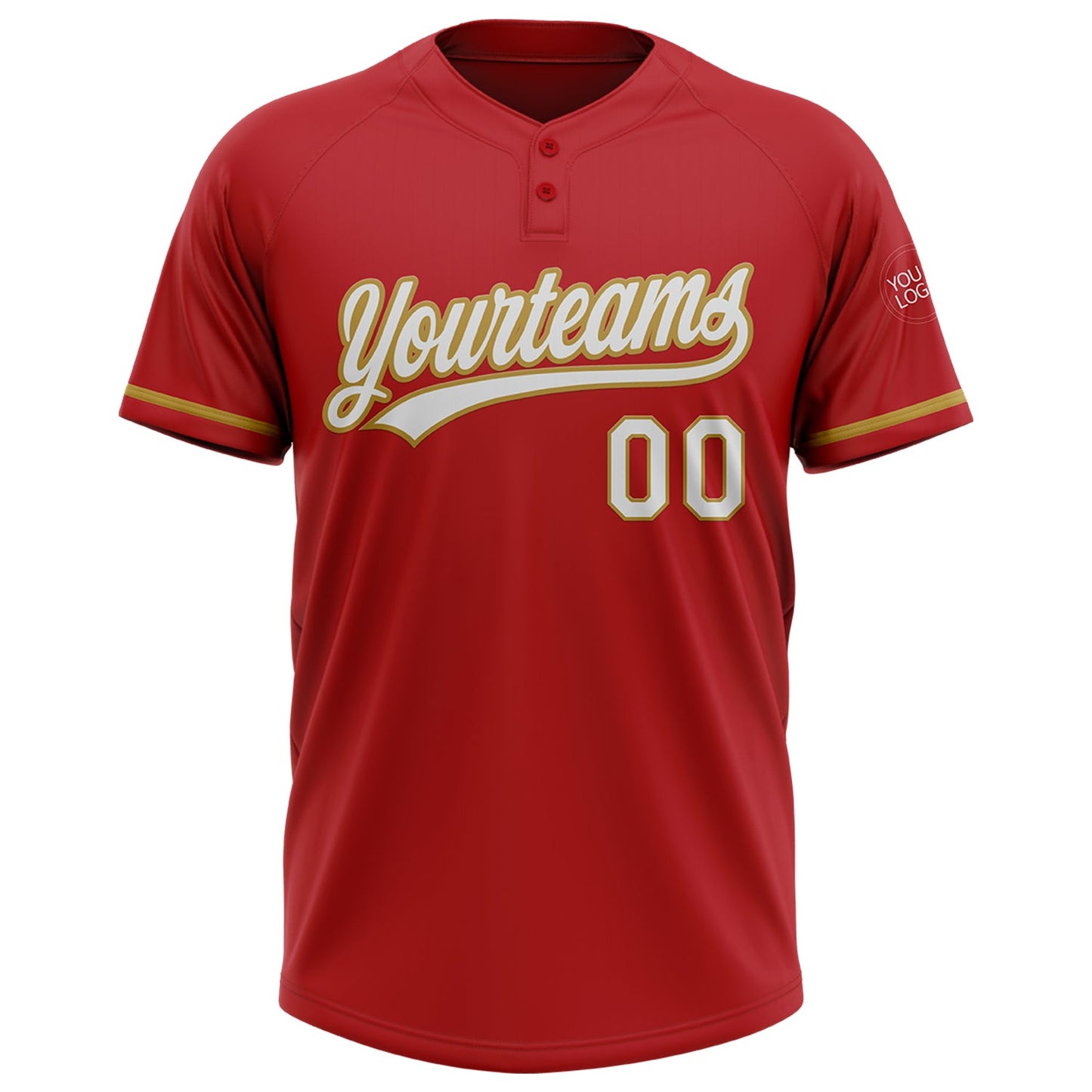 Custom Red White-Old Gold Two-Button Unisex Softball Jersey Limited