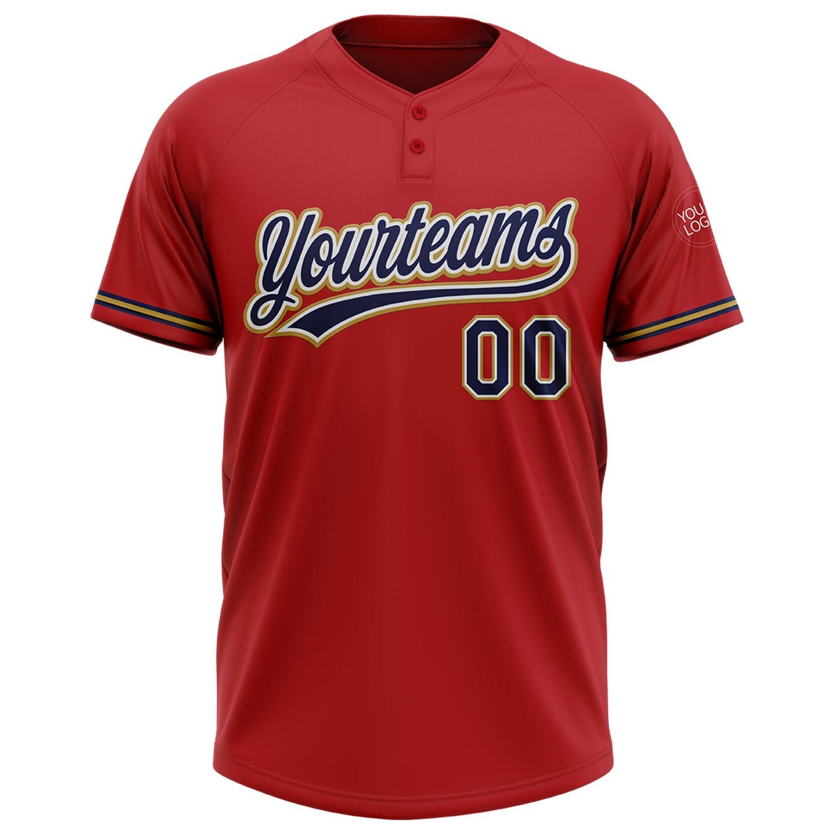 Custom Red Navy-Old Gold Two-Button Unisex Softball Jersey Limited