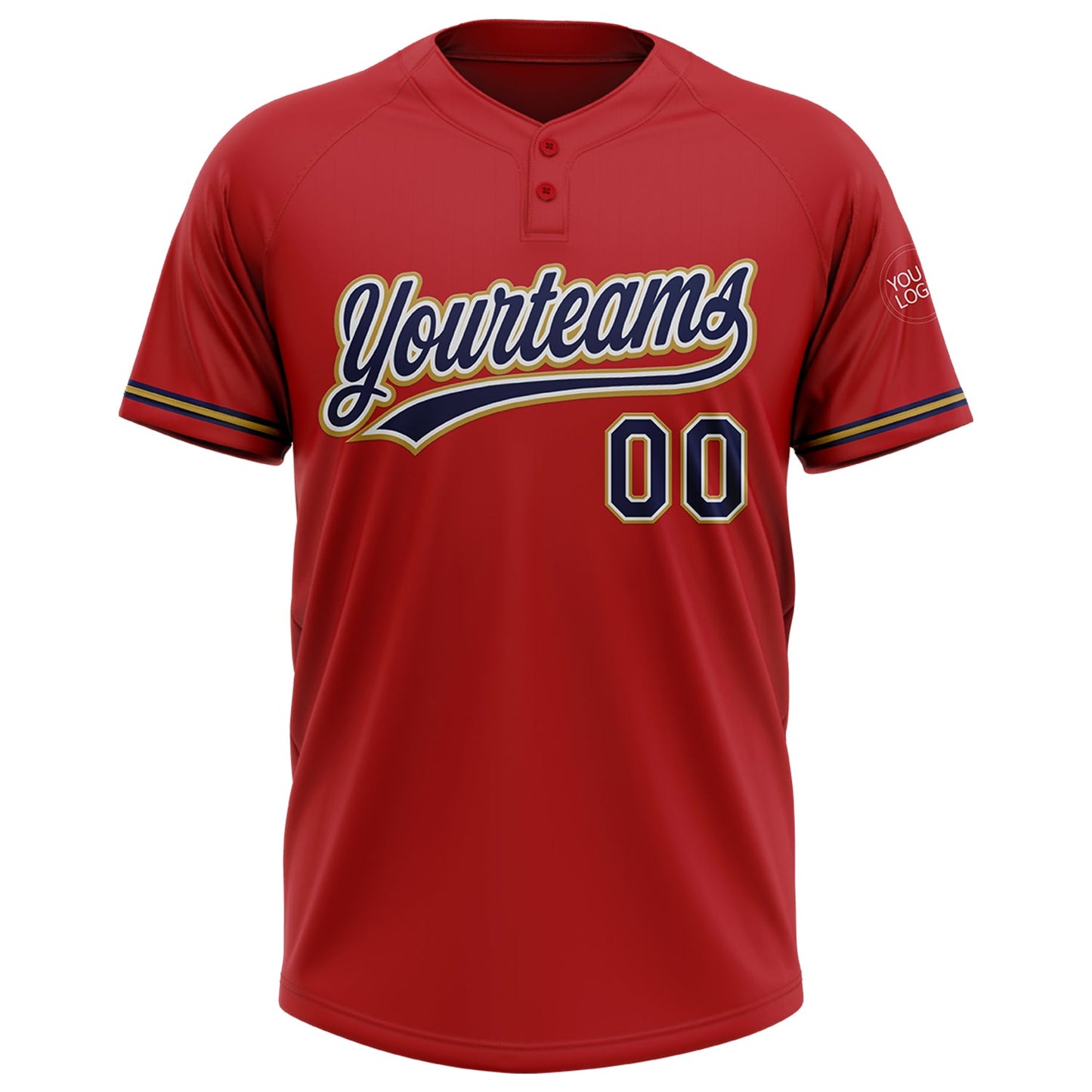 Custom Red Navy-Old Gold Two-Button Unisex Softball Jersey Limited