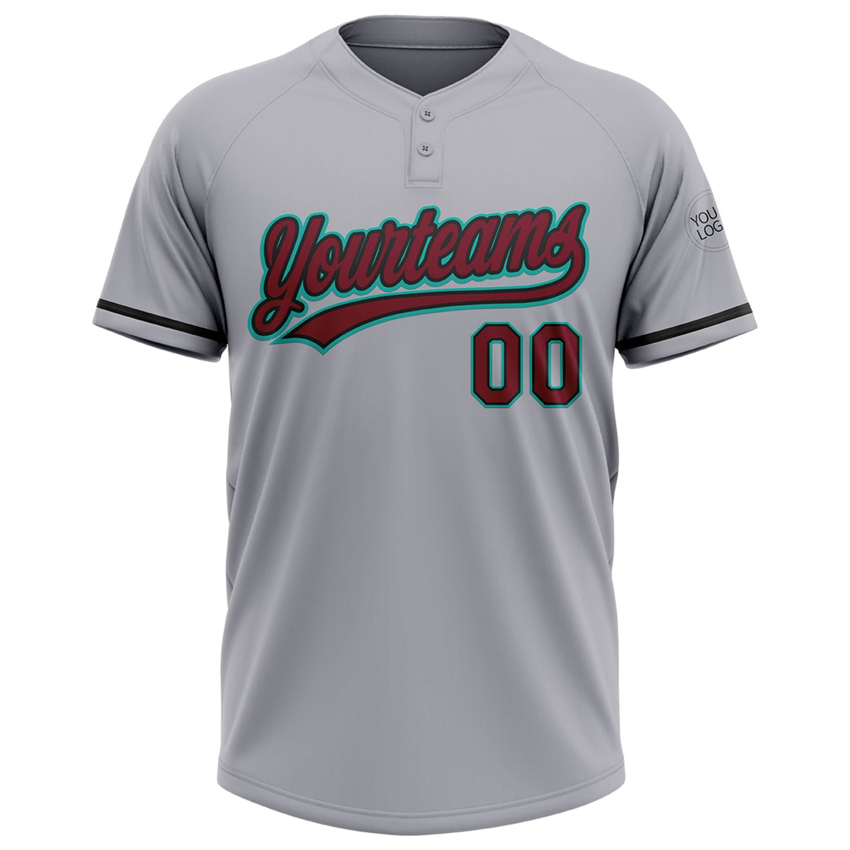 Custom Gray Crimson Black-Aqua Two-Button Unisex Softball Jersey Limited
