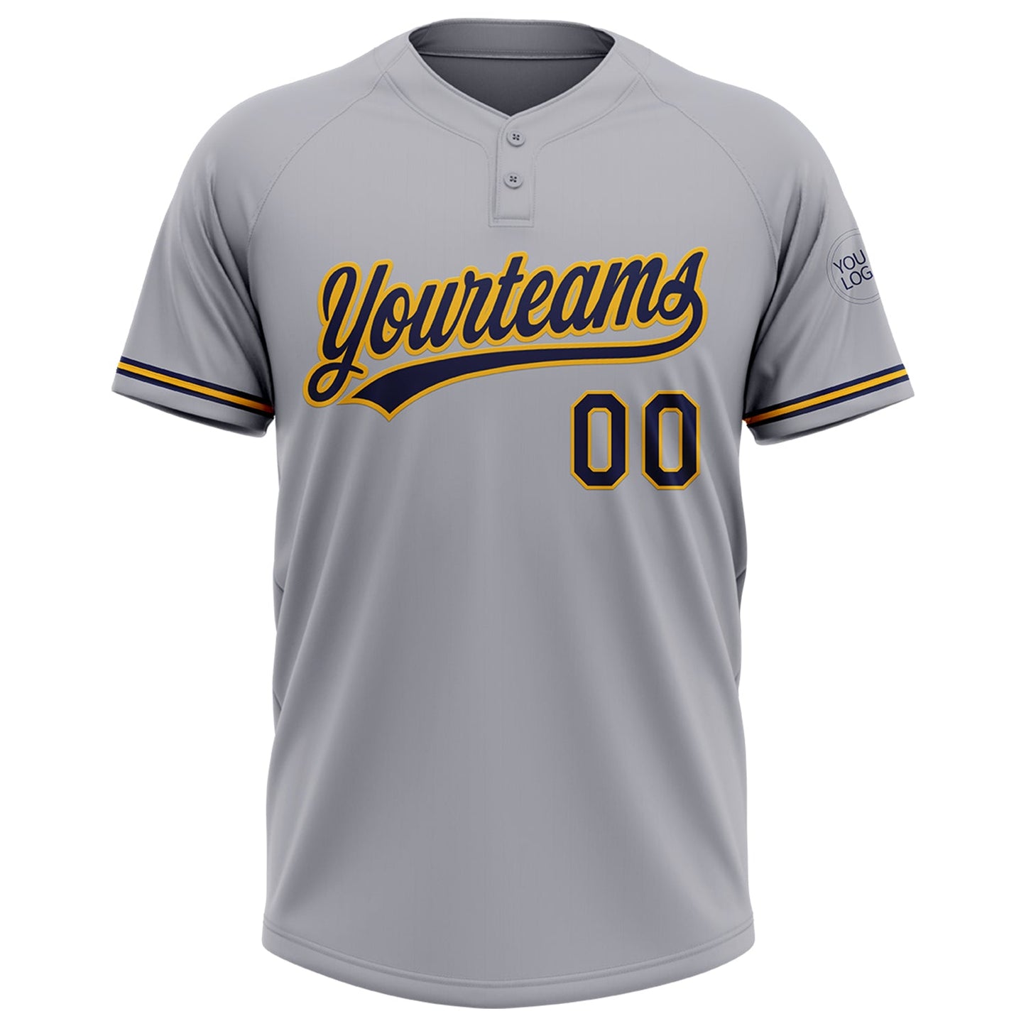Custom Gray Navy-Gold Two-Button Unisex Softball Jersey Limited
