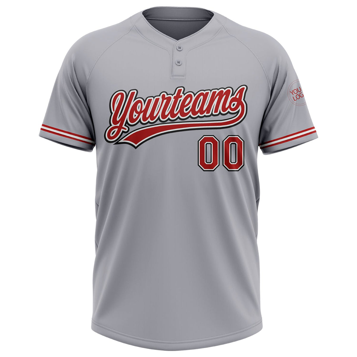 Custom Gray Red-Black Two-Button Unisex Softball Jersey Limited
