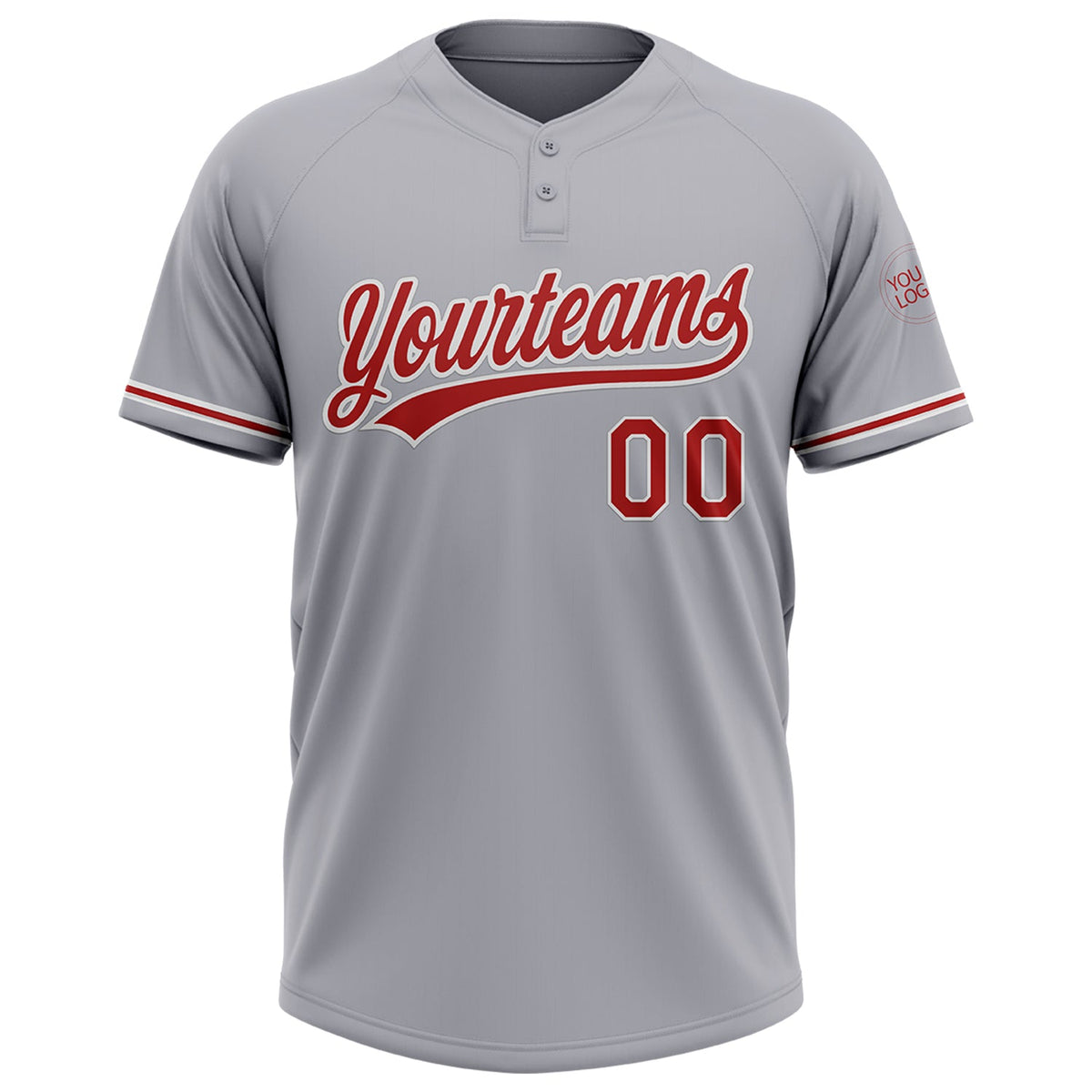 Custom Gray Red-White Two-Button Unisex Softball Jersey Limited