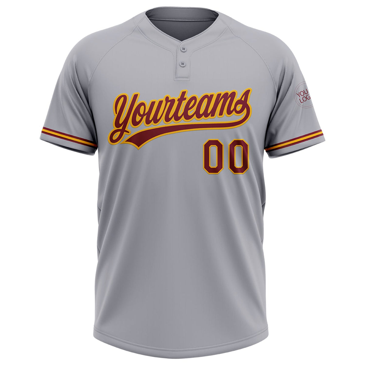 Custom Gray Crimson-Gold Two-Button Unisex Softball Jersey Limited