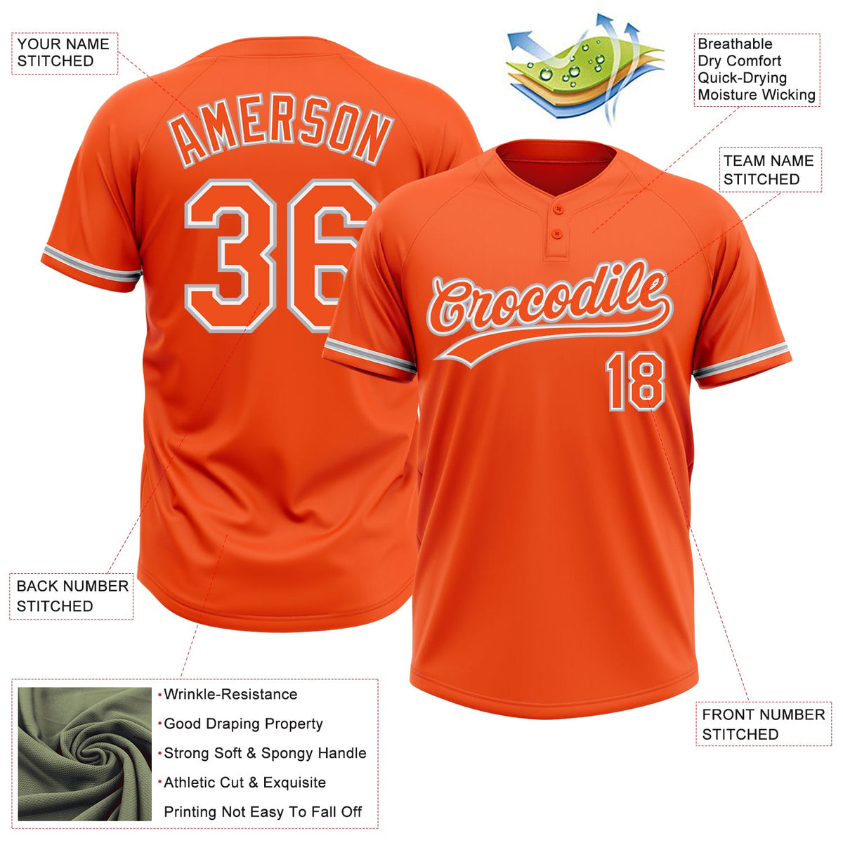 Custom Orange White-Gray Two-Button Unisex Softball Jersey Limited