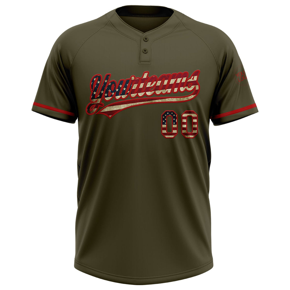 Custom Olive Vintage USA Flag-Red Salute To Service Two-Button Unisex Softball Jersey Limited