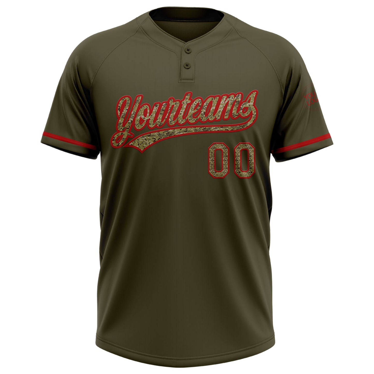 Custom Olive Camo-Red Salute To Service Two-Button Unisex Softball Jersey Limited