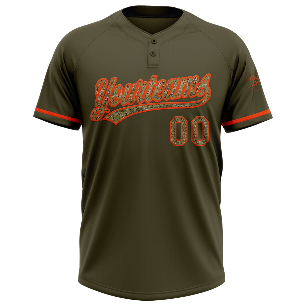 Custom Olive Camo-Orange Salute To Service Two-Button Unisex Softball Jersey Limited
