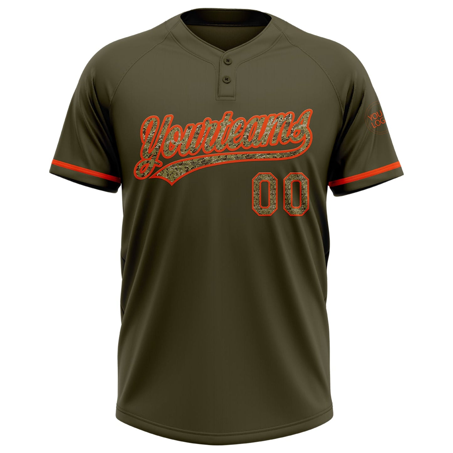 Custom Olive Camo-Orange Salute To Service Two-Button Unisex Softball Jersey Limited