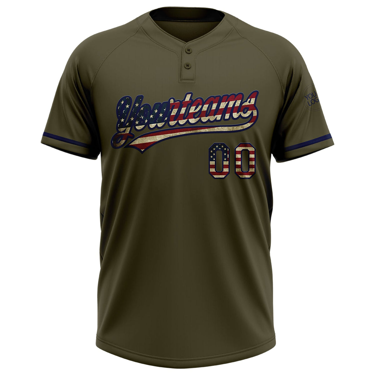 Custom Olive Vintage USA Flag-Navy Salute To Service Two-Button Unisex Softball Jersey Limited