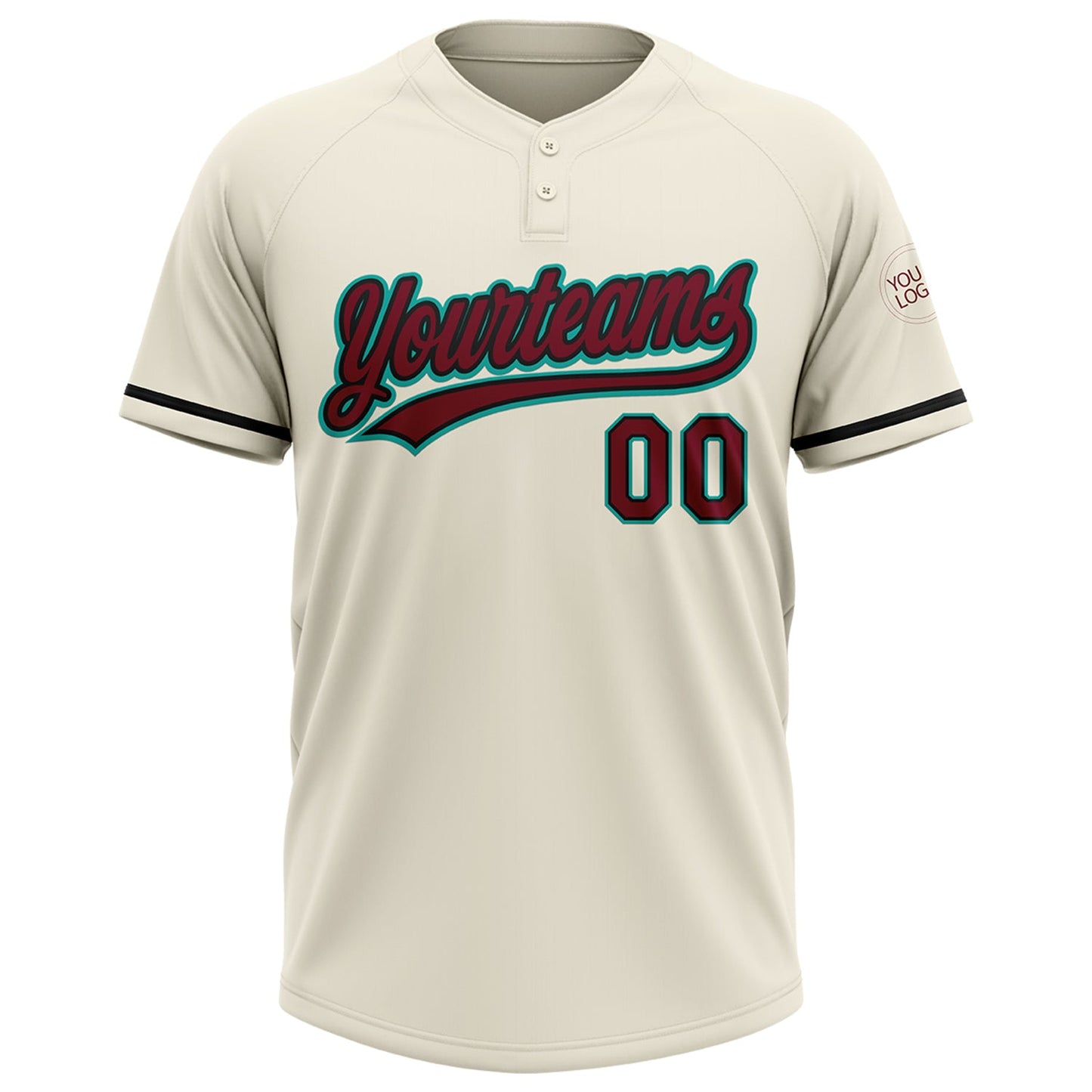 Custom Cream Crimson Black-Aqua Two-Button Unisex Softball Jersey Limited