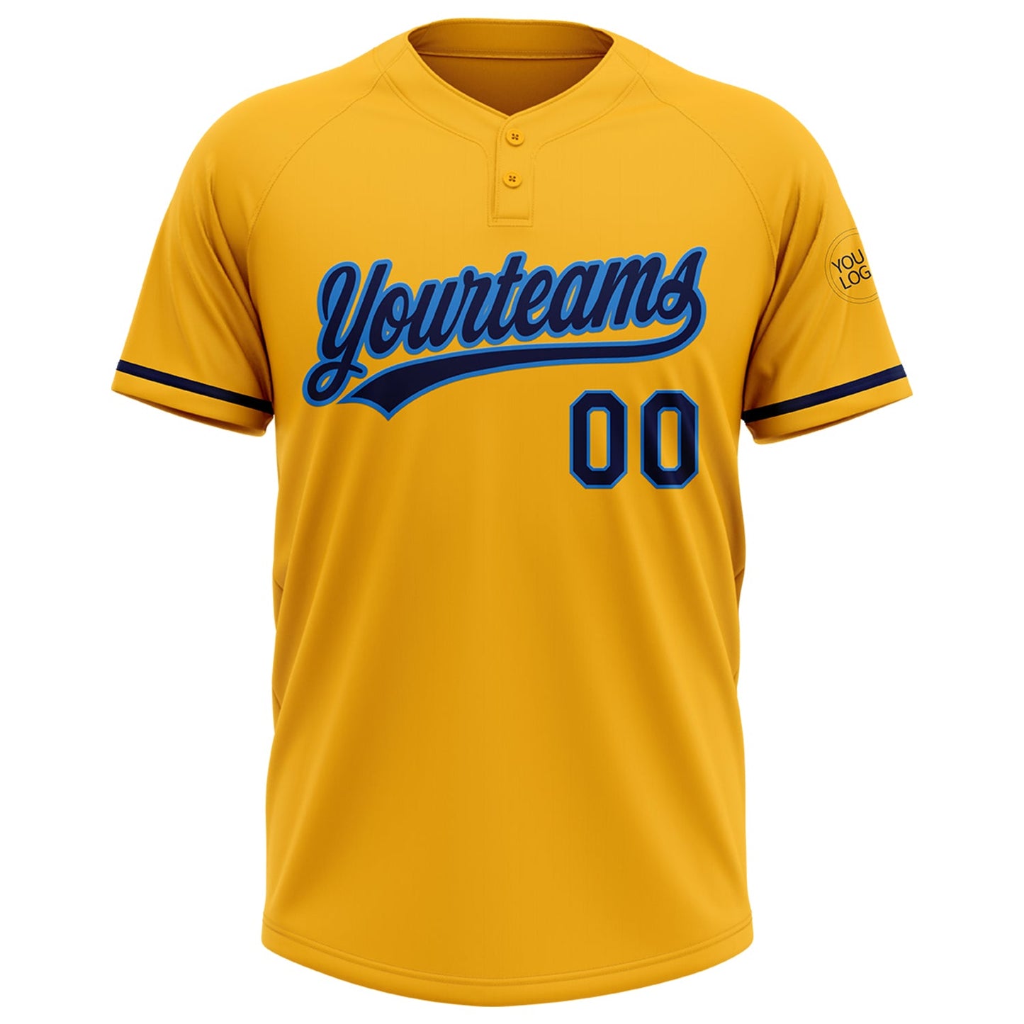 Custom Gold Navy-Electric Blue Two-Button Unisex Softball Jersey Limited