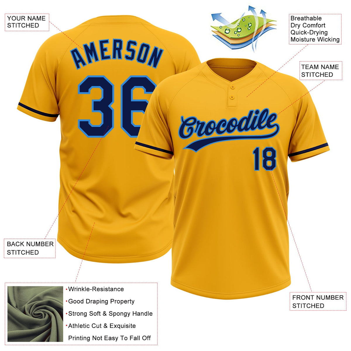 Custom Gold Navy-Electric Blue Two-Button Unisex Softball Jersey Limited