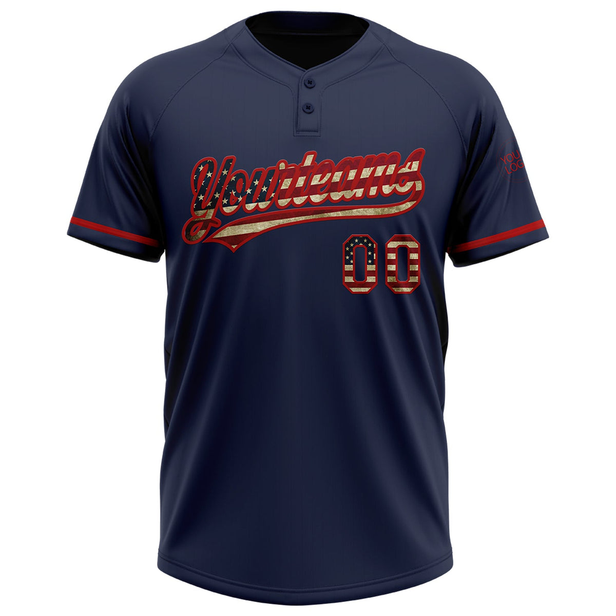 Custom Navy Vintage USA Flag-Red Two-Button Unisex Softball Jersey Limited
