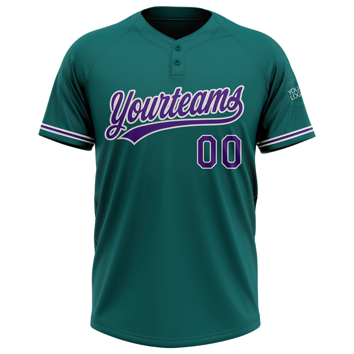 Custom Teal Purple-White Two-Button Unisex Softball Jersey Limited
