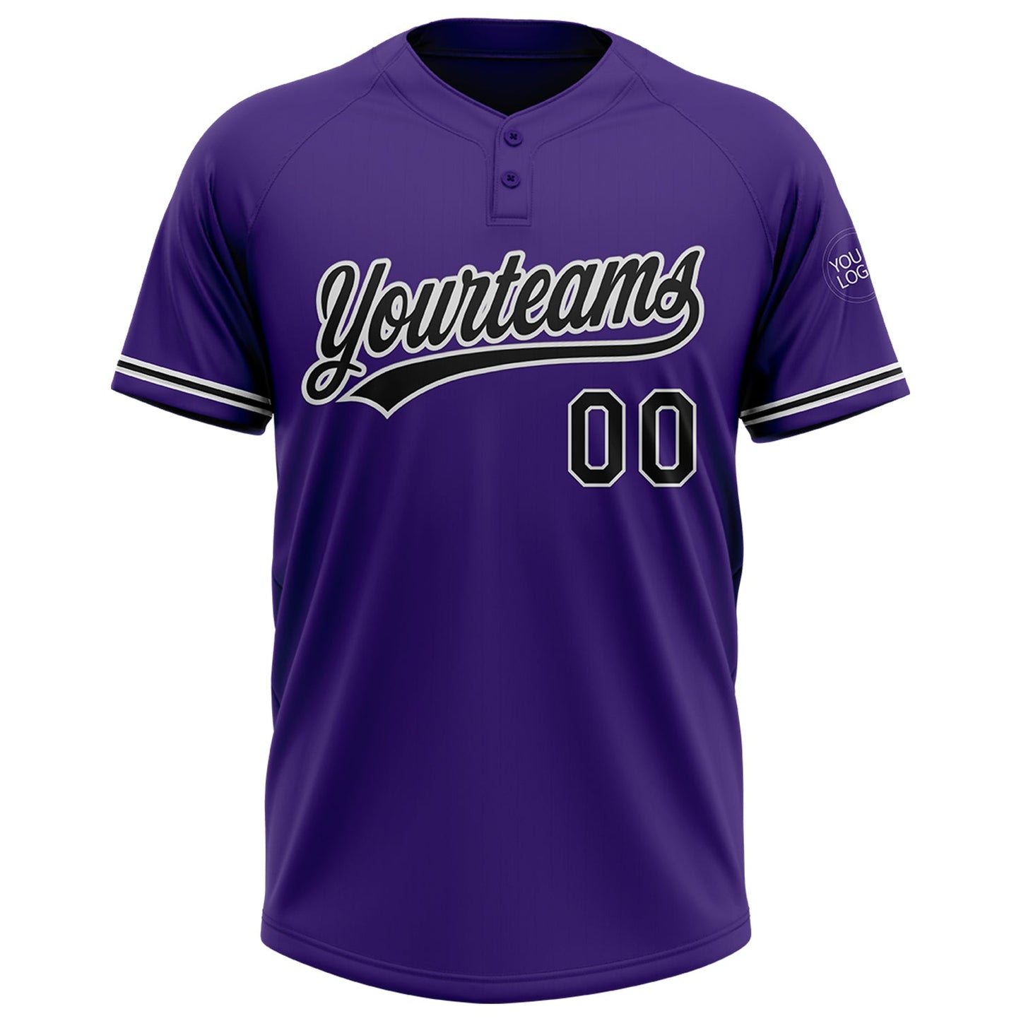 Custom Purple Black-White Two-Button Unisex Softball Jersey Limited