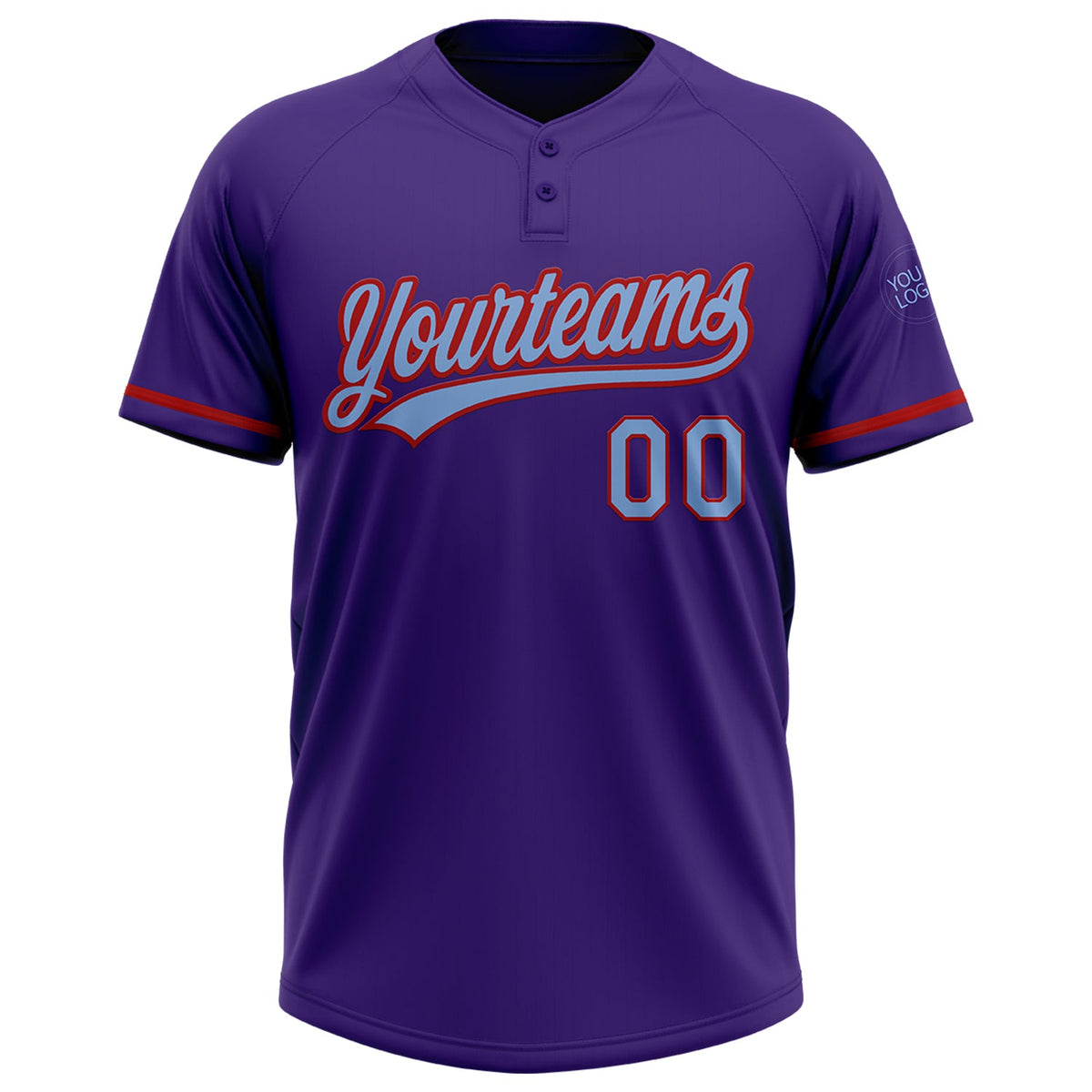 Custom Purple Light Blue-Red Two-Button Unisex Softball Jersey Limited
