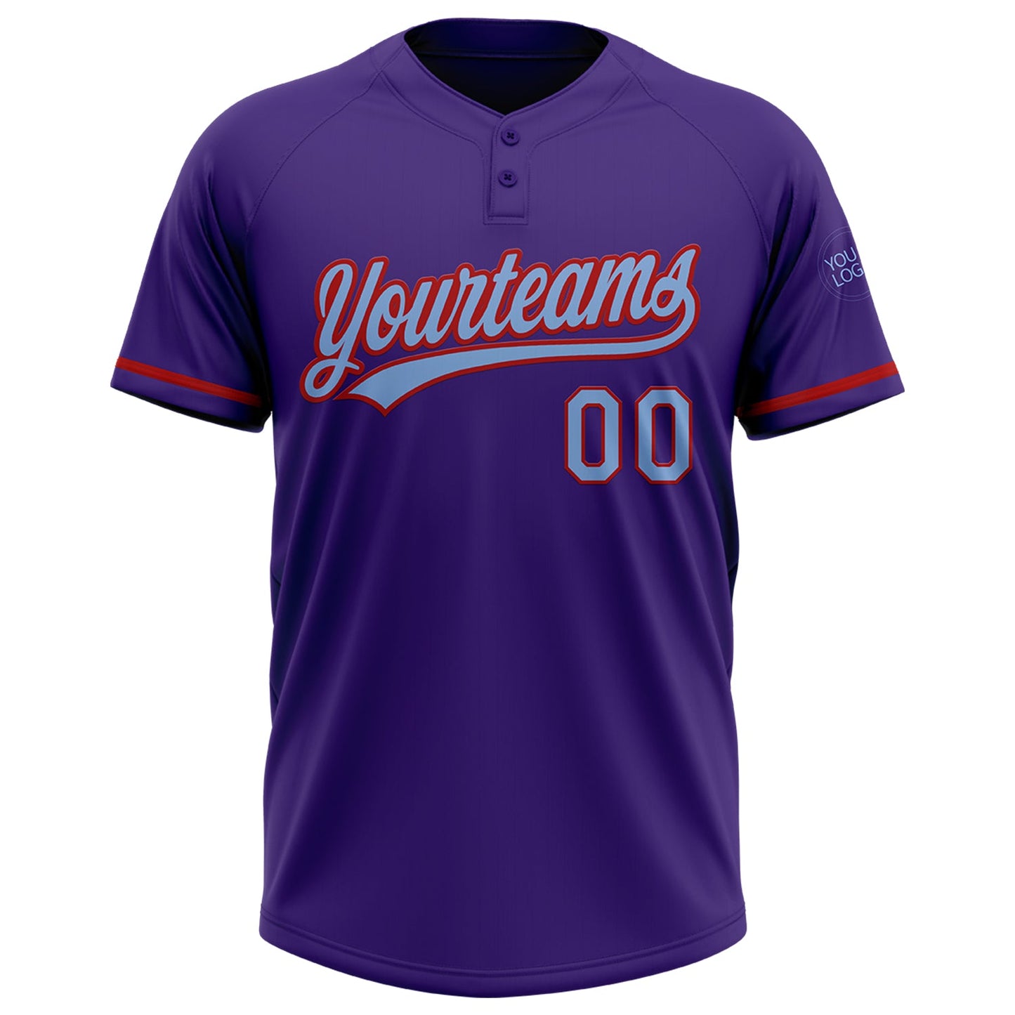Custom Purple Light Blue-Red Two-Button Unisex Softball Jersey Limited
