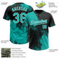 Custom Aqua Black-White 3D Pattern Abstract Brush Stroke Two-Button Unisex Softball Jersey Limited