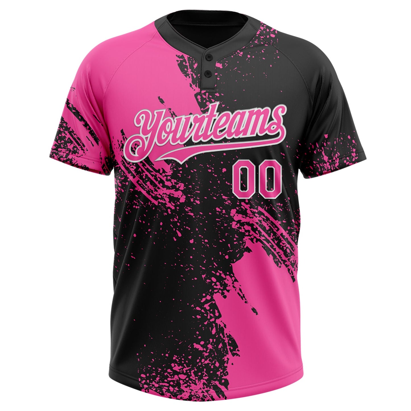 Custom Pink Black-White 3D Pattern Abstract Brush Stroke Two-Button Unisex Softball Jersey Limited