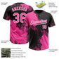 Custom Pink Black-White 3D Pattern Abstract Brush Stroke Two-Button Unisex Softball Jersey Limited