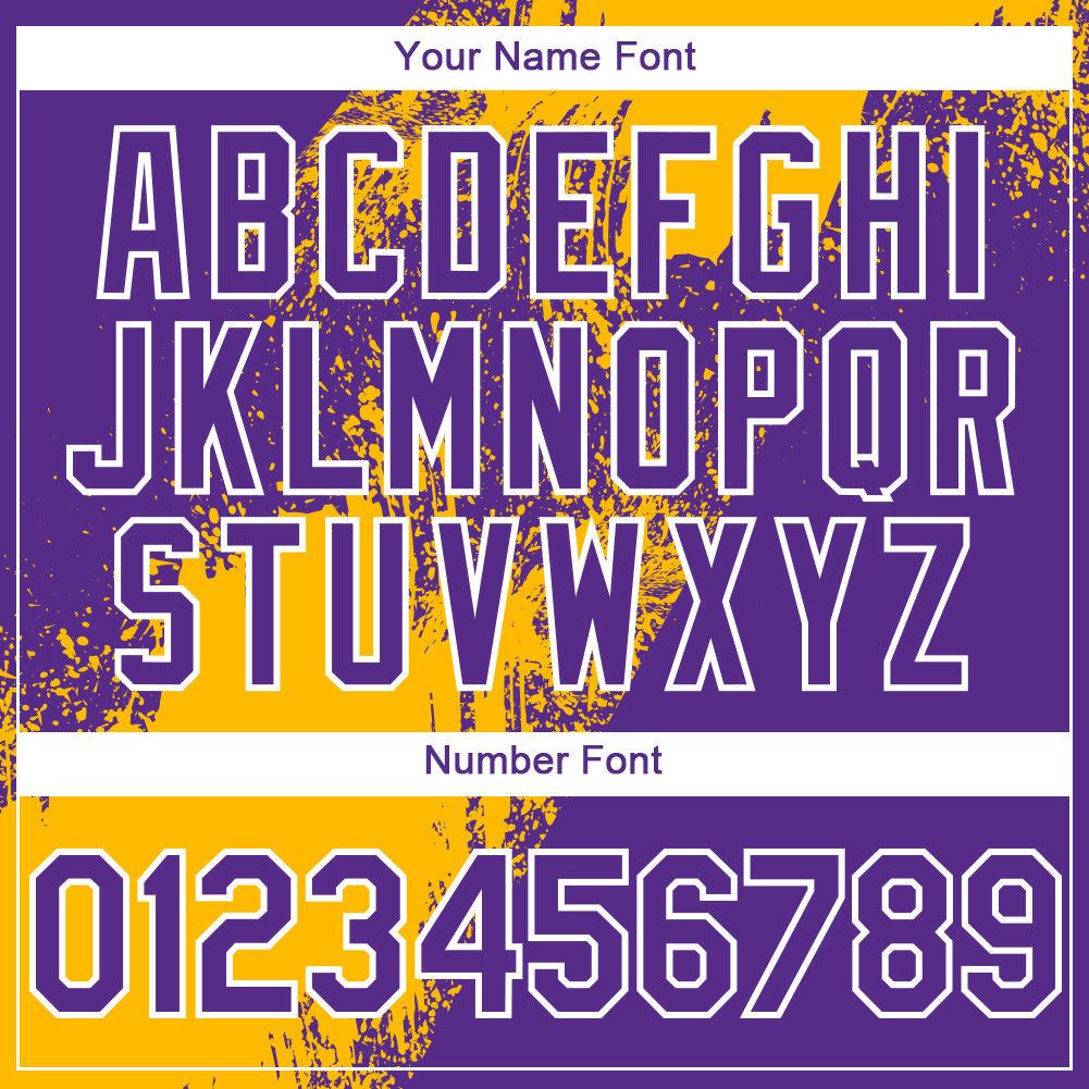 Custom Gold Purple-White 3D Pattern Abstract Brush Stroke Two-Button Unisex Softball Jersey Limited