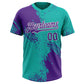 Custom Purple Aqua-White 3D Pattern Abstract Brush Stroke Two-Button Unisex Softball Jersey Limited