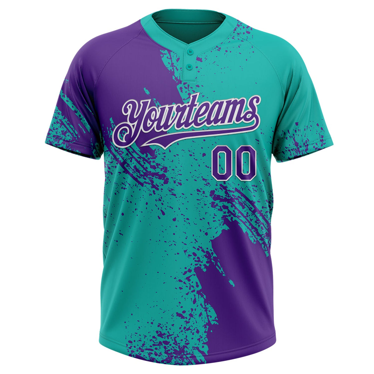 Custom Purple Aqua-White 3D Pattern Abstract Brush Stroke Two-Button Unisex Softball Jersey Limited
