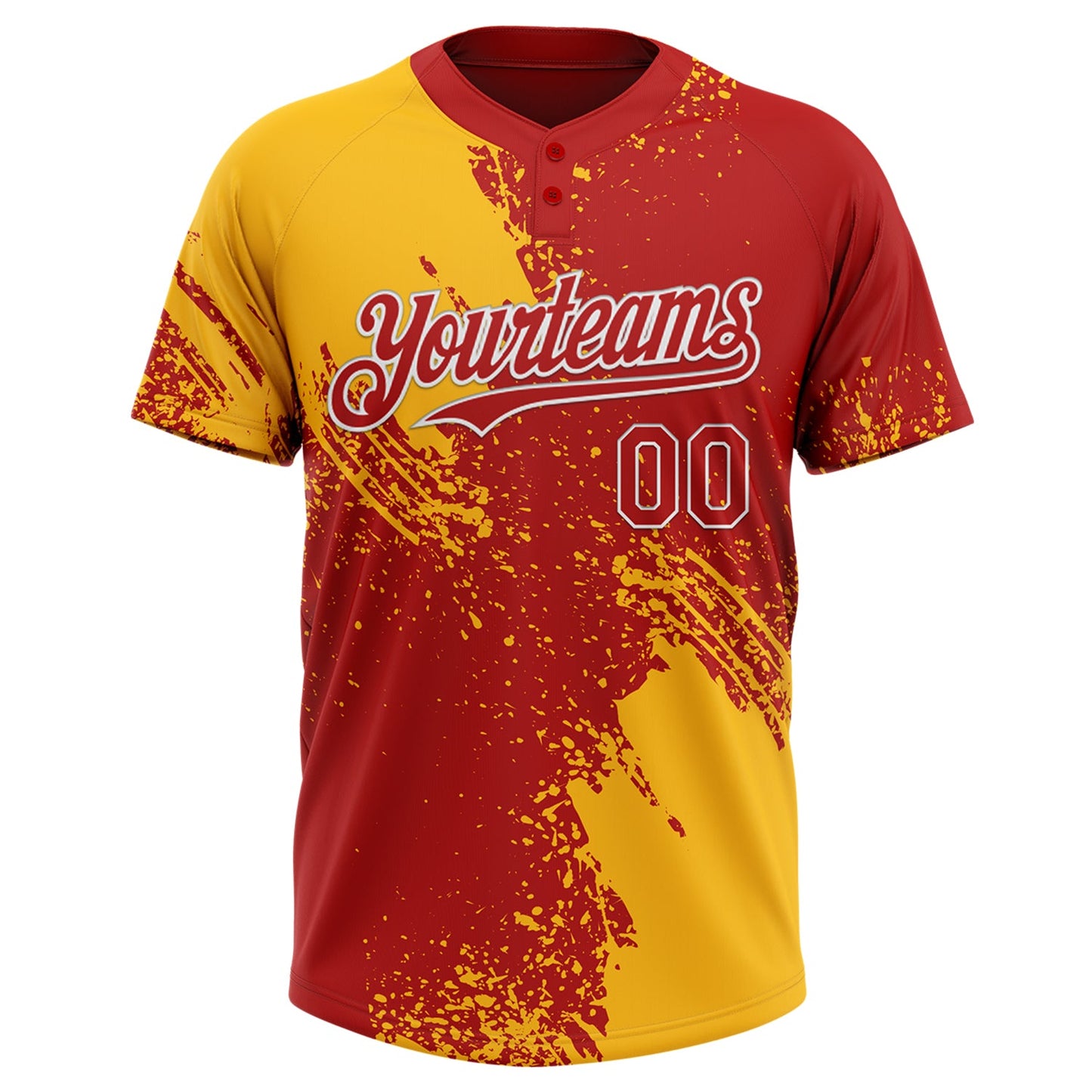 Custom Gold Red-White 3D Pattern Abstract Brush Stroke Two-Button Unisex Softball Jersey Limited