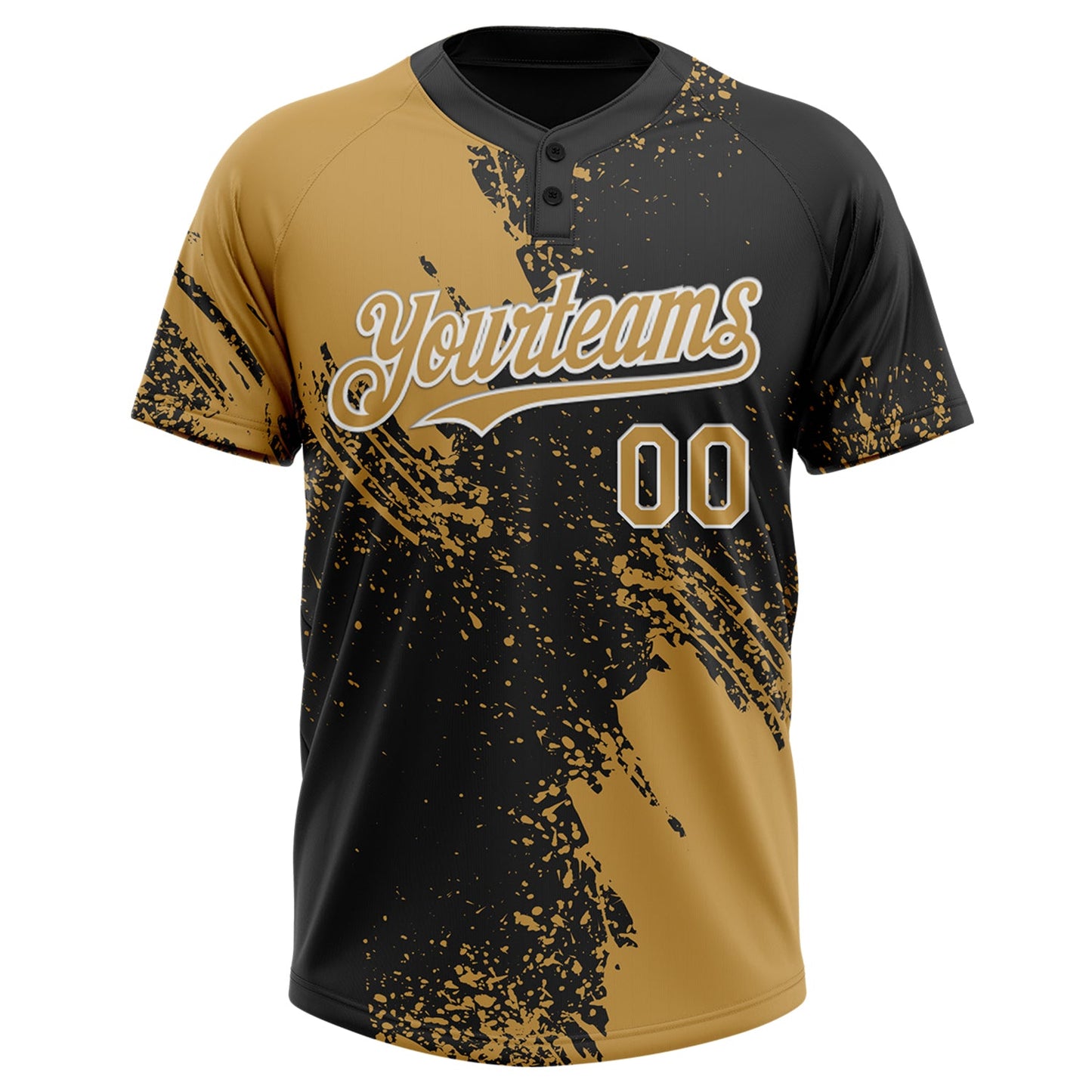 Custom Old Gold Black-White 3D Pattern Abstract Brush Stroke Two-Button Unisex Softball Jersey Limited
