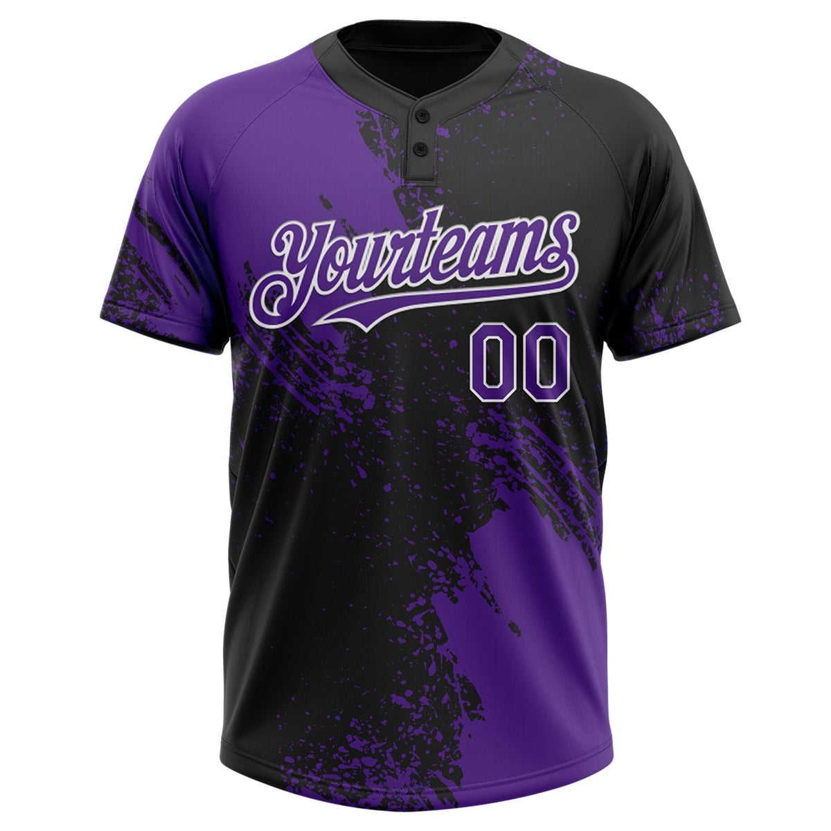 Custom Purple Black-White 3D Pattern Abstract Brush Stroke Two-Button Unisex Softball Jersey Limited