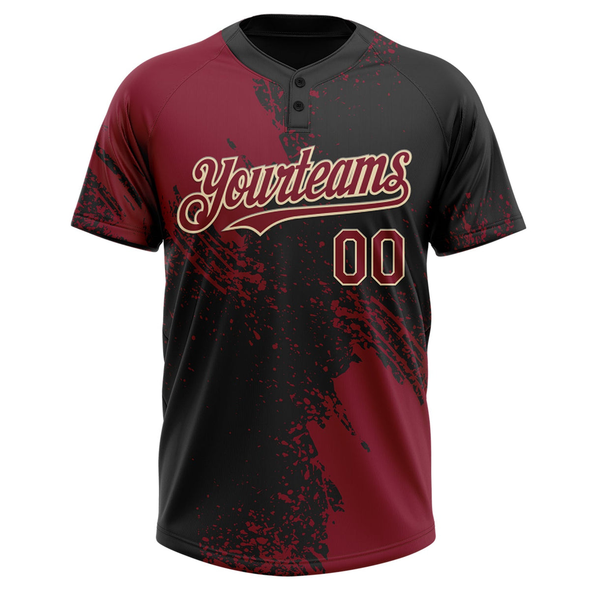 Custom Crimson Black-Cream 3D Pattern Abstract Brush Stroke Two-Button Unisex Softball Jersey Limited