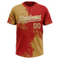 Custom Old Gold Red-White 3D Pattern Abstract Brush Stroke Two-Button Unisex Softball Jersey Limited