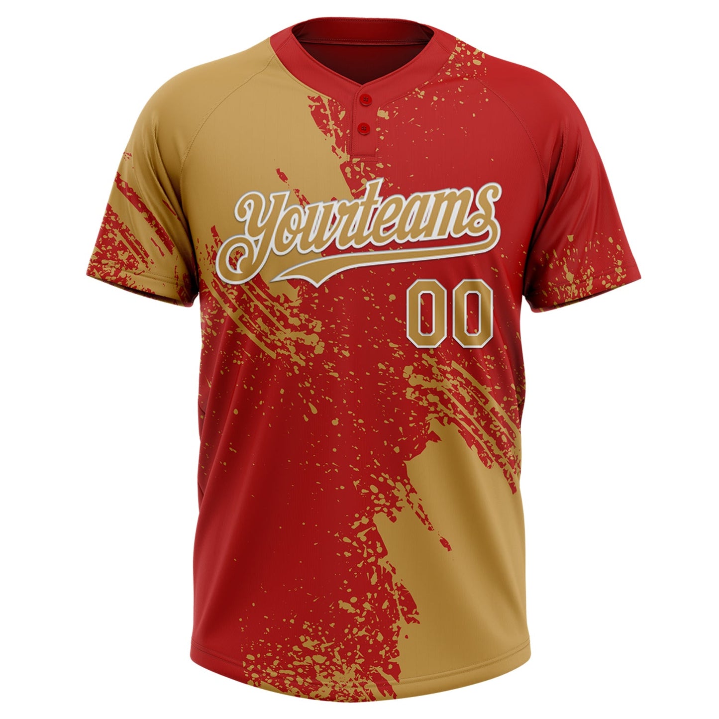 Custom Old Gold Red-White 3D Pattern Abstract Brush Stroke Two-Button Unisex Softball Jersey Limited