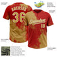 Custom Old Gold Red-White 3D Pattern Abstract Brush Stroke Two-Button Unisex Softball Jersey Limited