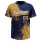 Custom Old Gold Navy-White 3D Pattern Abstract Brush Stroke Two-Button Unisex Softball Jersey Limited