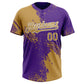 Custom Old Gold Purple-White 3D Pattern Abstract Brush Stroke Two-Button Unisex Softball Jersey Limited