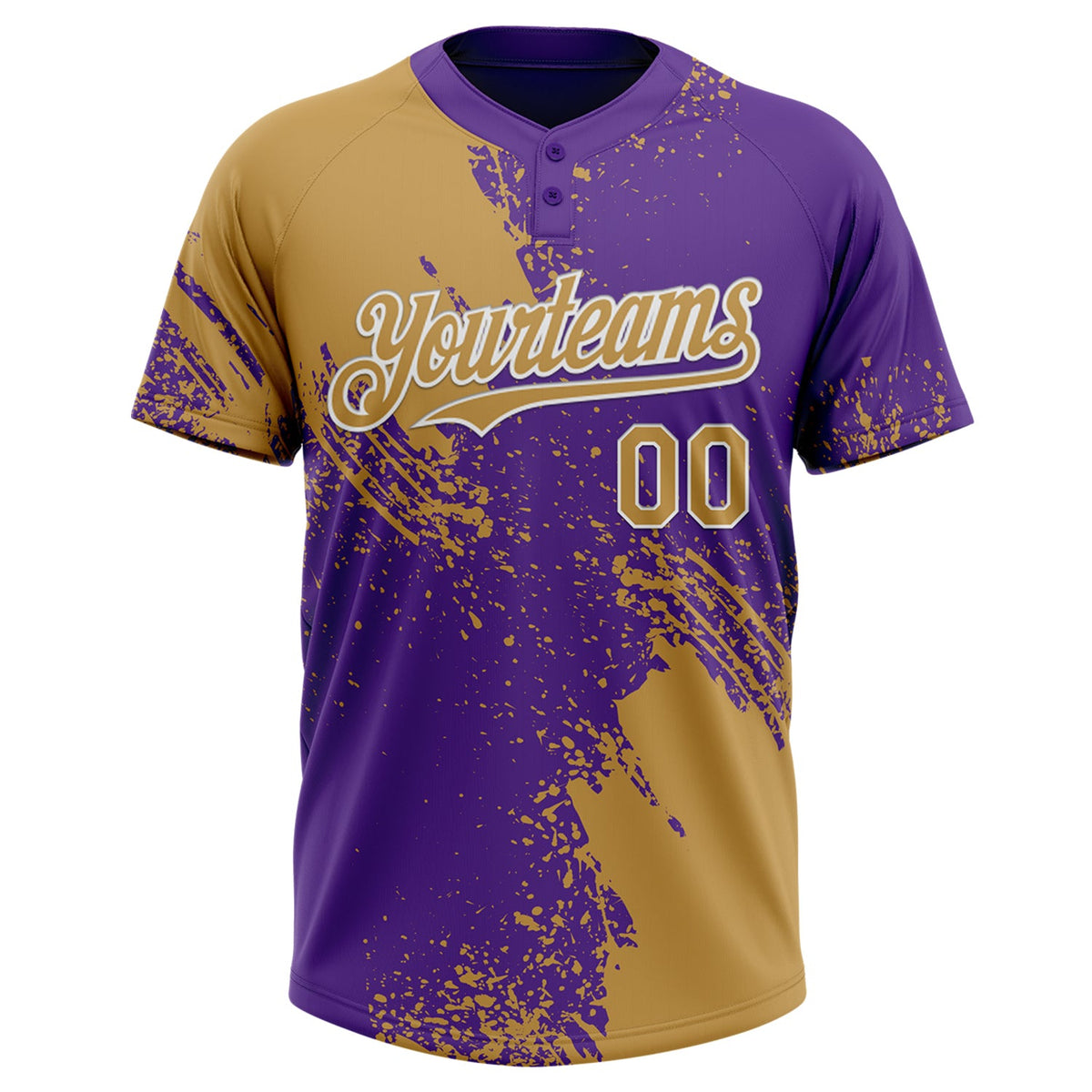 Custom Old Gold Purple-White 3D Pattern Abstract Brush Stroke Two-Button Unisex Softball Jersey Limited